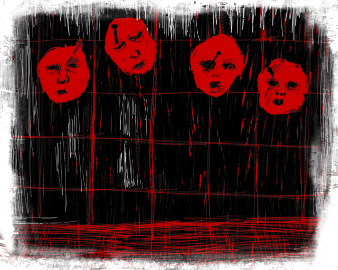 Zdewastowany pokój motelowy oświetlony neonami